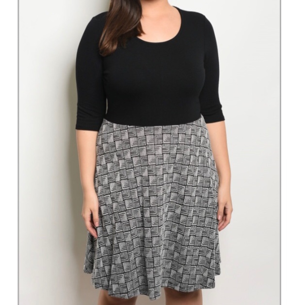 Fun black with black and white print dress!